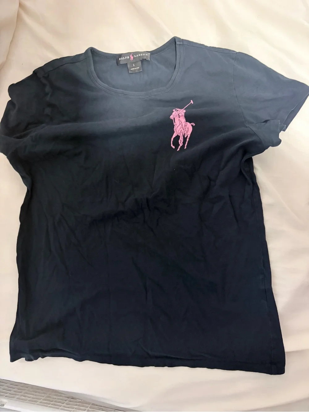 Ralph Lauren Navy Short Sleeve Tee with Pink Pony Embroidery